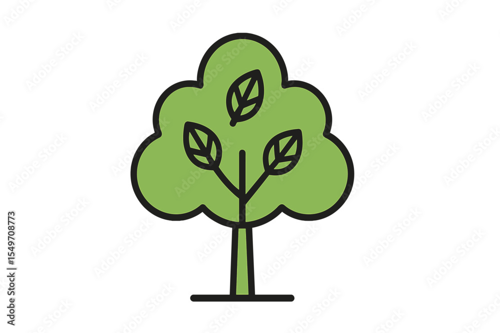 Poster green tree with leaves representing nature and growth in a simple, modern style