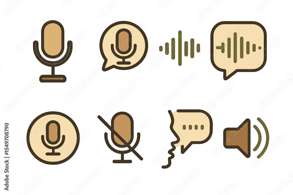 Poster Various microphone and sound wave icons representing audio communication and recording
