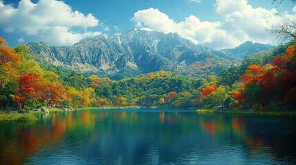 Autumnal mountain lake with vibrant foliage