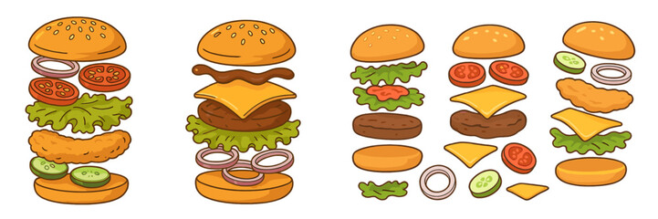 Delicious burger assembly featuring layers of toppings and ingredients for a satisfying meal experience