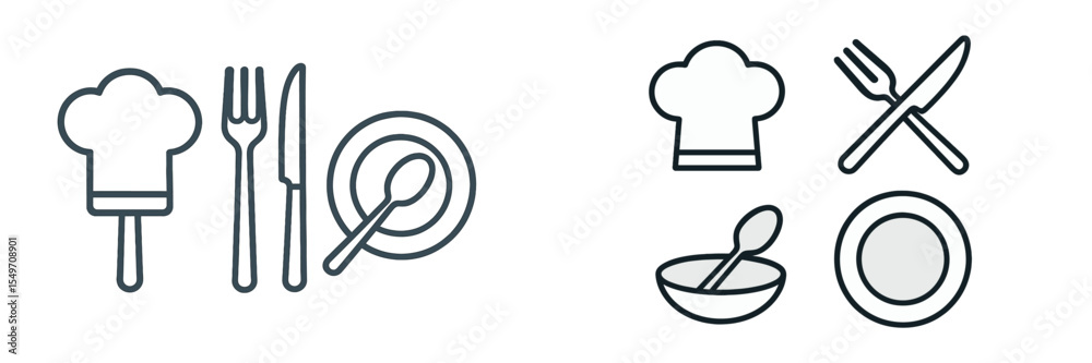 Poster culinary tools and symbols displayed for a cooking theme in a modern kitchen setting