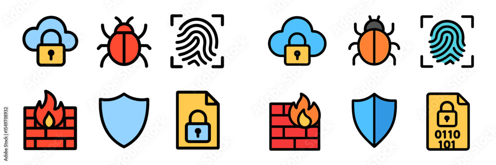 Poster Digital security icons representing various concepts including cloud protection, malware, and data privacy measures