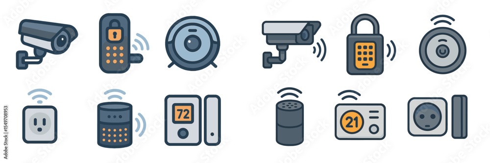 Poster modern smart home devices showcase diverse functions for enhanced security and convenience in everyd