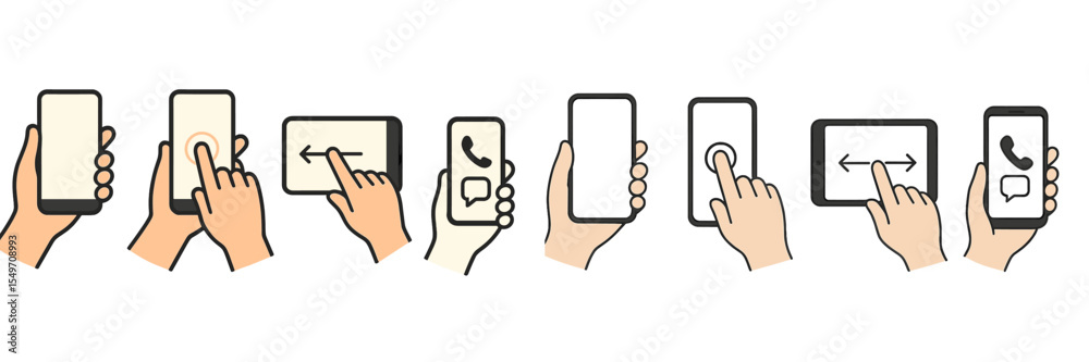 Poster Hands interacting with various touchscreen devices demonstrating gestures in a minimalistic style