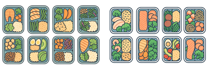 Healthy meal prep with a variety of dishes in organized containers displayed on a clean surface