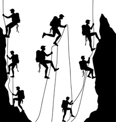 Hiking Hikers Standing on Mountain Peak  Silhouette  vector graphics