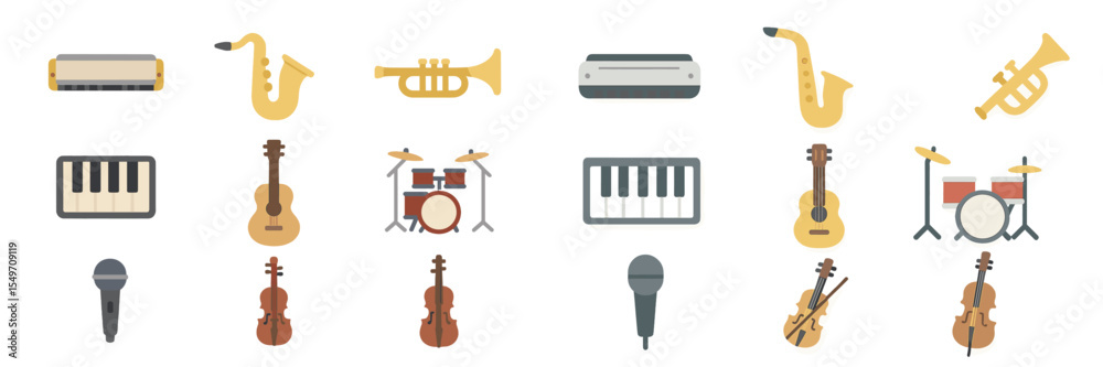 Poster collection of musical instruments featuring diverse types and styles for various genres and performa