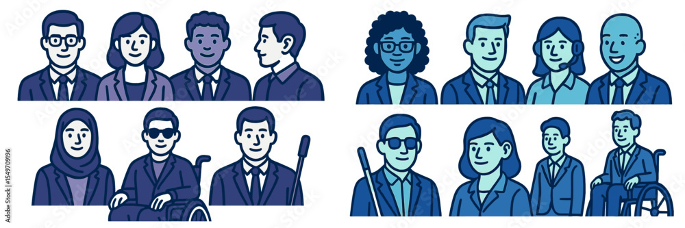 Poster diverse group of professionals collaborating in a modern office setting