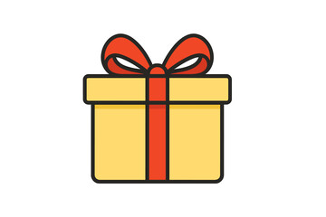 Colorful gift box with a red ribbon on a white background inviting joyful celebrations