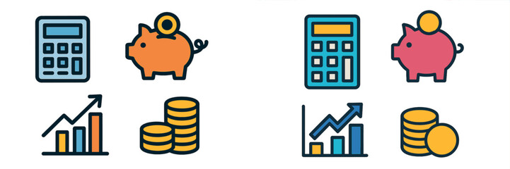 Financial planning visuals showcasing budgeting tools and savings concepts in vibrant colors and sleek designs