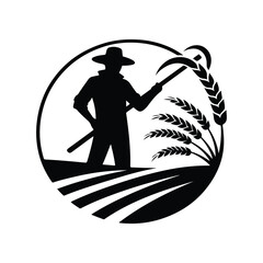 farmer vector silhouette clip art logo design illustration