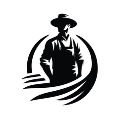 farmer vector silhouette clip art logo design illustration