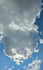 blue sky with clouds and sunshine breaking through 