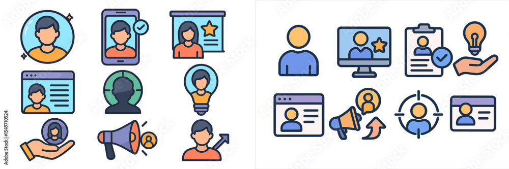 Aufkleber Exploring user engagement with digital icons representing online presence and interaction methods in a modern workspace