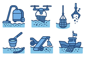 Various aquatic cleaning technologies and methods showcased in an infographic-style illustration
