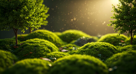 Serene Green Landscape Lush Mossy Hills Tranquil Nature Scene Eco Friendly Environment