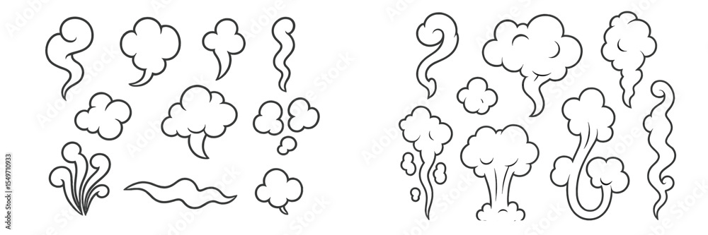 Poster various shapes of smoke and vapor in black outlines ideal for graphic design projects and artistic a