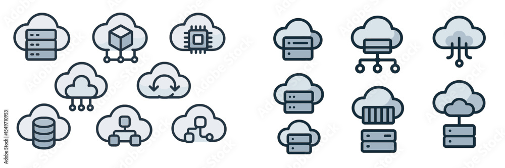 Aufkleber Various cloud computing icons representing different services and functionalities in a digital environment for technology applications