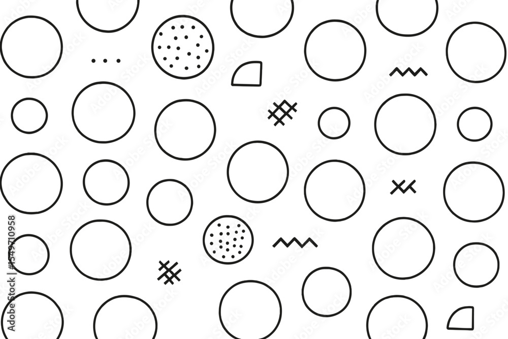 Aufkleber Abstract design featuring various circle patterns and shapes on a white background in a minimalist style