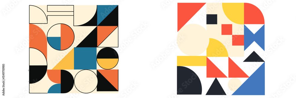 Poster Geometric abstract art display featuring vibrant shapes and colors in a modern design style