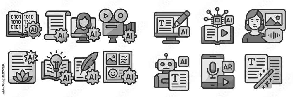 Poster Creative technology icons representing artificial intelligence in various applications and fields for education and communication