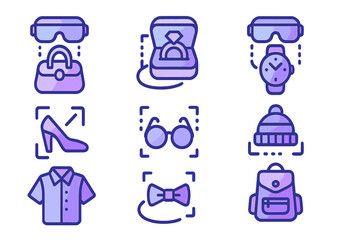 Fashion accessories and wearable technology icons in a modern design layout showcasing diverse items for everyday use