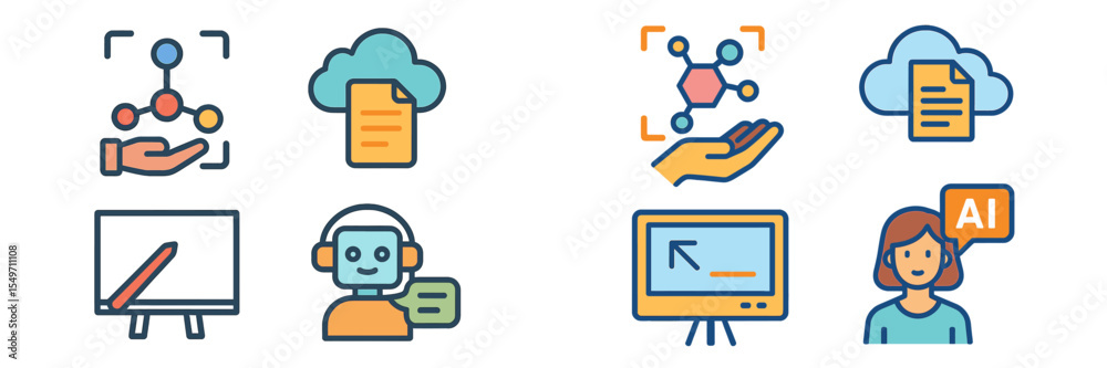 Poster Visual representation of cloud computing, artificial intelligence, and data analysis concepts in a modern infographic
