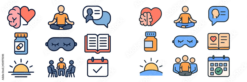 Poster Visual representation of mental wellness activities and self-care practices throughout different times of day emphasizing relaxation and mindfulness