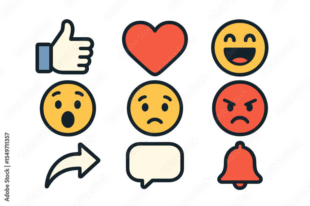Aufkleber Various emoticons depicting different emotions and reactions in a colorful design suitable for digital communication