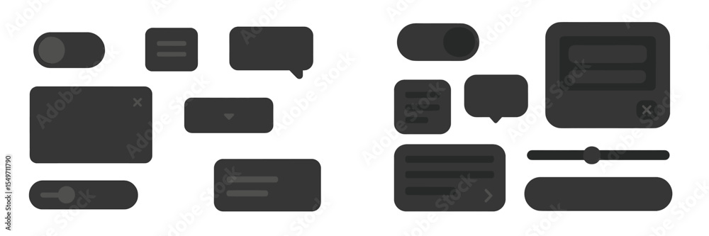 Poster Black user interface elements arranged on a light background showcasing various design components for application development