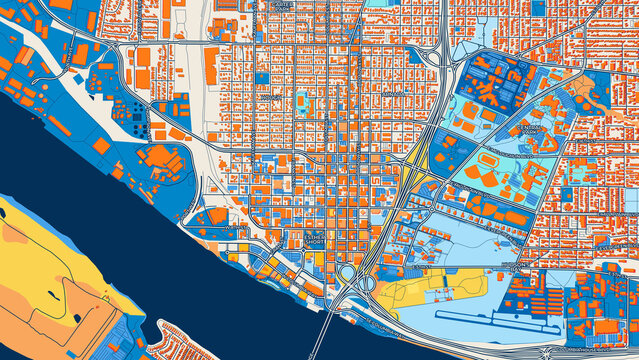 Colorful Vancouver Street Map with Labels and Buildings
