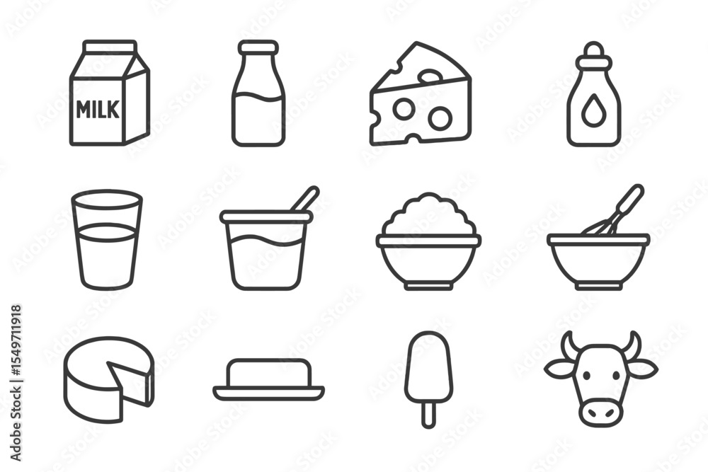Aufkleber Various dairy products and related items displayed in a simple design