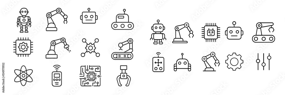 Poster Collection of various robotics and automation icons depicting modern technology trends in industry and engineering