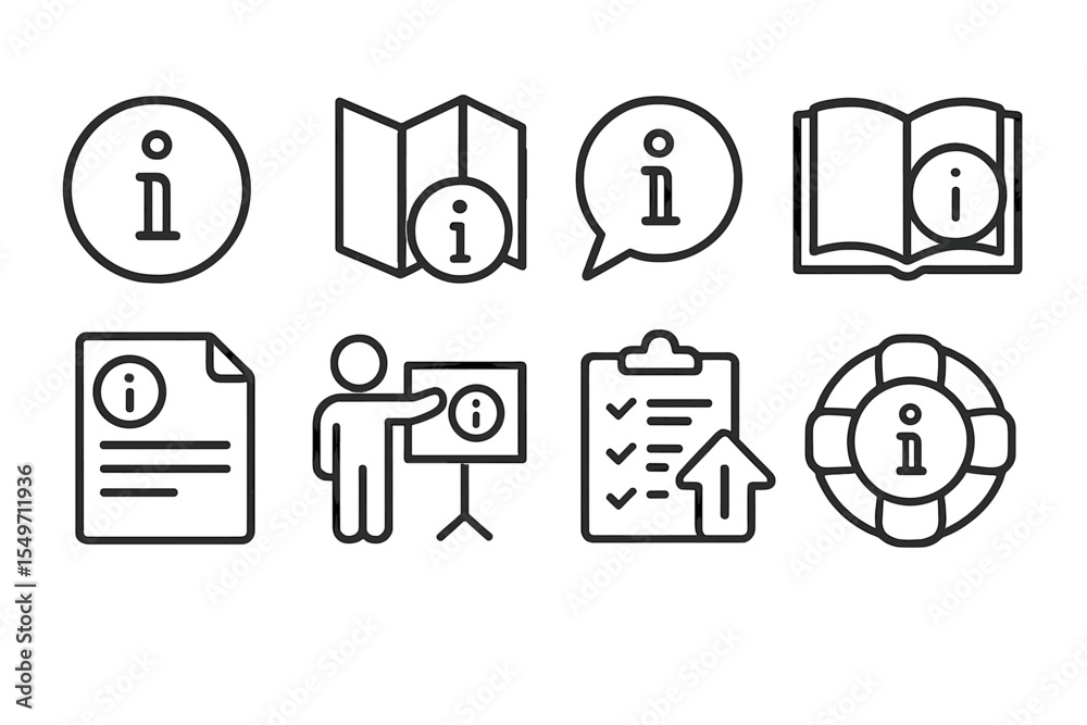 Poster Symbols representing information sources and tools for effective communication and guidance