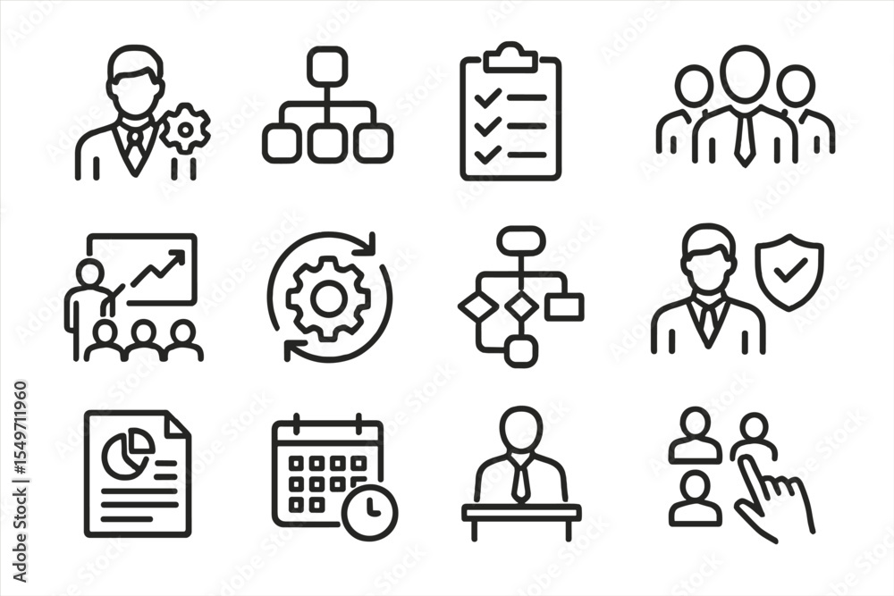 Poster business planning and teamwork concepts illustrated with simple line drawings showcasing different a