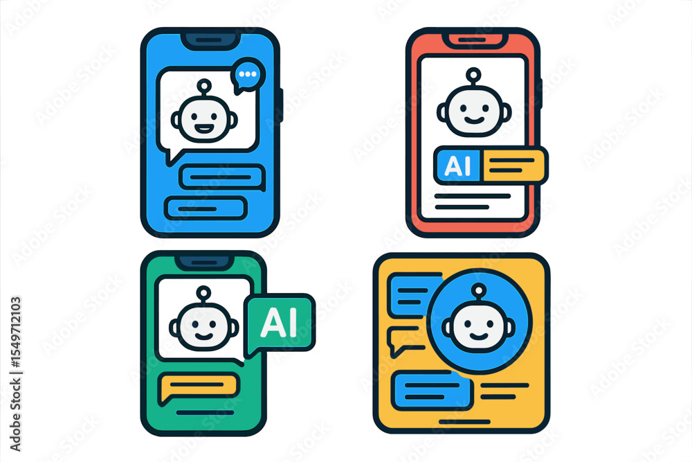 Poster Digital communication using chatbots on smartphones in a colorful design
