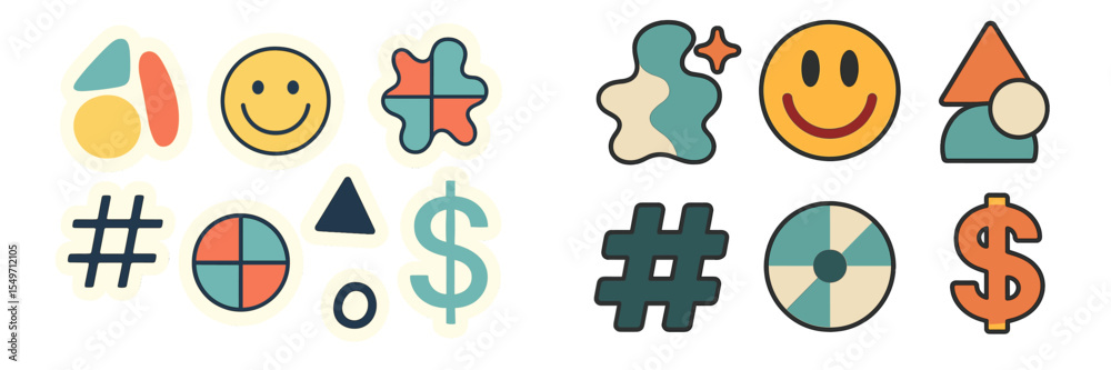 Poster colorful geometric shapes and cheerful icons create a vibrant digital design for creative projects a