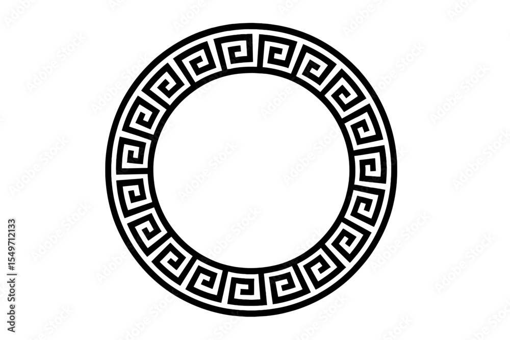 Poster geometric circular design with greek key pattern showcased on a white background
