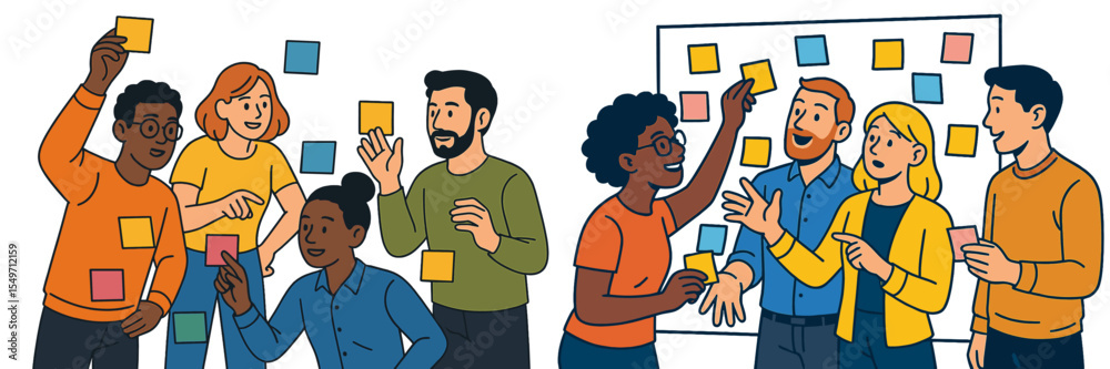 Leinwandbilder team collaboration in a workspace with colorful sticky notes for brainstorming and idea generation