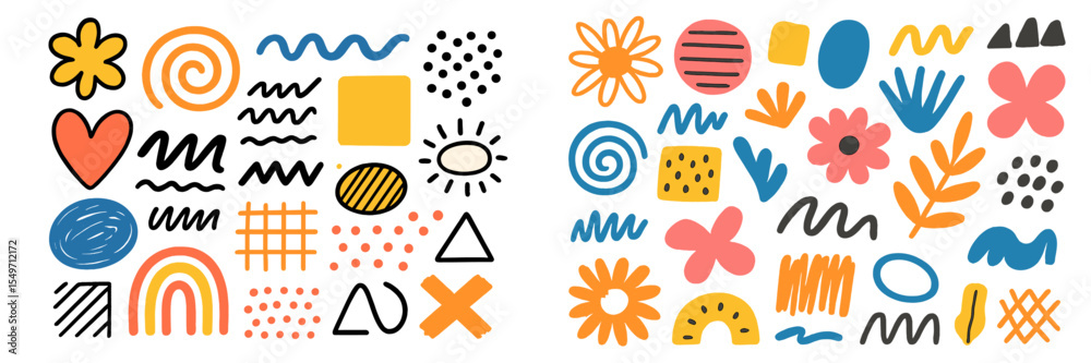 Poster Vibrant abstract patterns showcasing diverse shapes and colors in a creative design layout