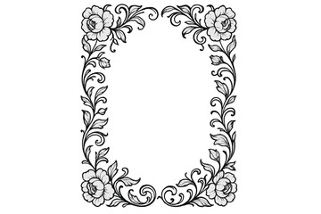 Floral ornate frame design for decorative purposes in black and white styles