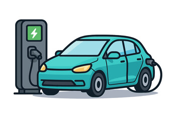 Naklejka premium Electric car charging at a station showcasing modern eco-friendly technology and sustainable transportation solutions