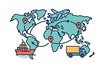 Obraz premium Global logistics network connecting land, sea, and air transportation methods for efficient shipping