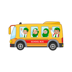 cartoon school bus carrying kindergarten children