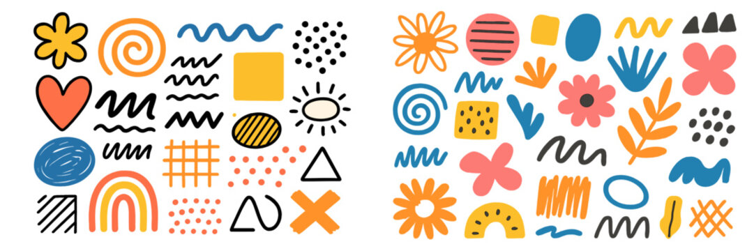 Vibrant abstract patterns showcasing diverse shapes and colors in a creative design layout