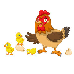 cartoon hen posing with her newborn chicks