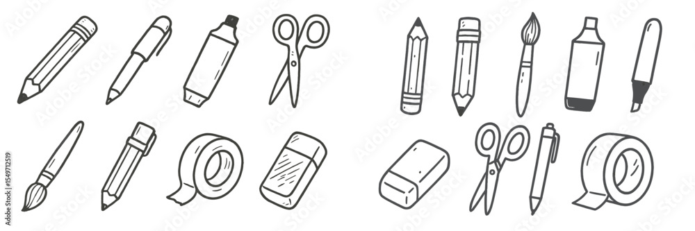 Poster drawing tools and art supplies displayed on a flat surface in a creative workspace
