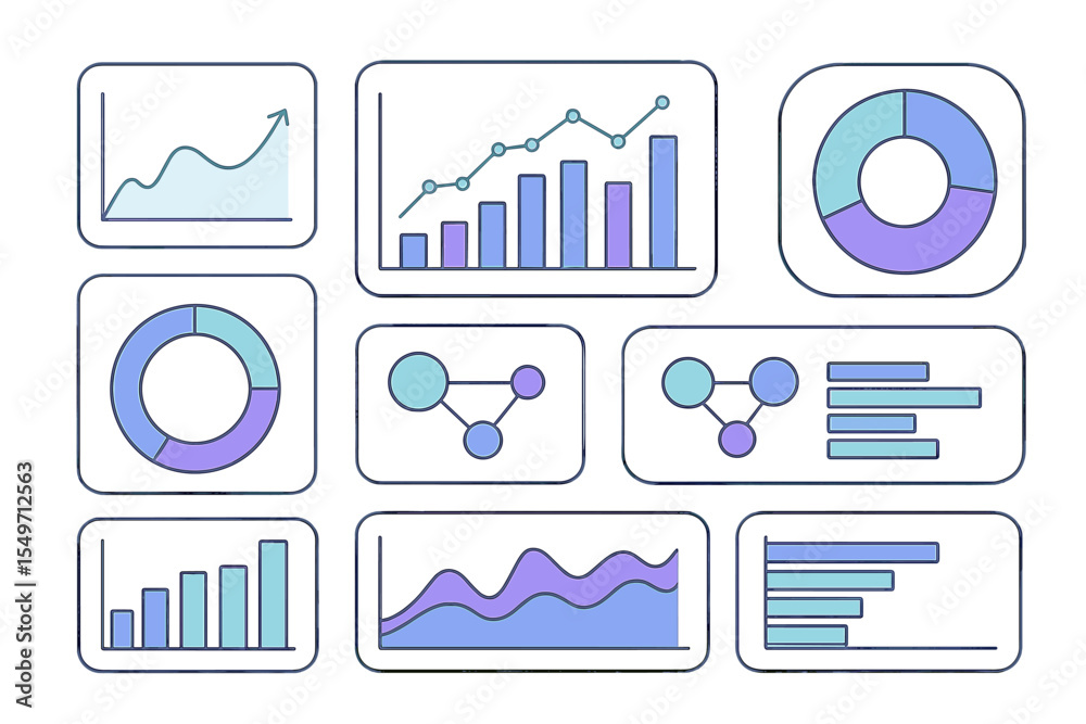 Fototapete Visual representation of diverse data metrics and analytical graphs showcasing trends and comparisons