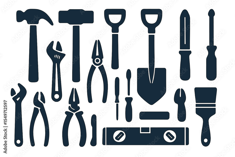 Poster various hand tools arranged neatly on a white background ideal for construction or diy projects