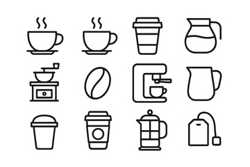Coffee preparation tools and cup designs displayed in a minimalist style for coffee lovers and enthusiasts
